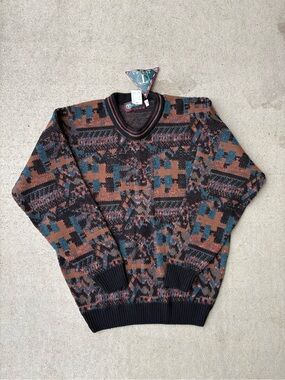 Vintage 90s NWT Tundra Canada Patterned Knit Merino Wool Sweater Medium